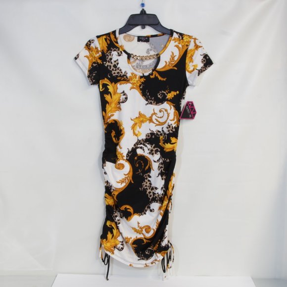 Gemstone Above Knee White Black Baroque Print Mini Dress NWT - Picture 1 of 8